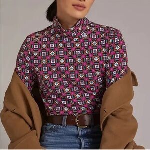 Maeve Anthropologie Button Shoulder Turtleneck Long Sleeves Blouse Top Sz M